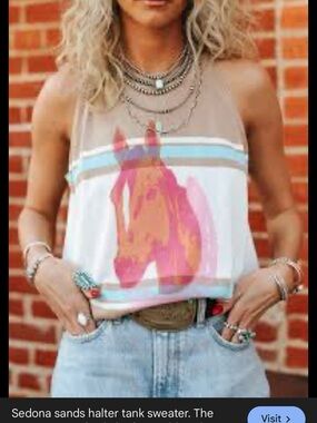 Women's Tan and White Horse Print Halter Tank by Stay Fly.